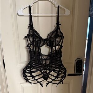 Victoria's Secret Black Strappy Lace Bodysuit